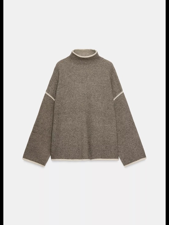 Zara Sweaters - Zara Taupe Sweater with Cream Stitching - size M
